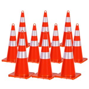 10 pack traffic cones, 28 inch upgraded pvc safety cones with reflective collars road parking cones construction cones for parking lot, traffic control, driving training