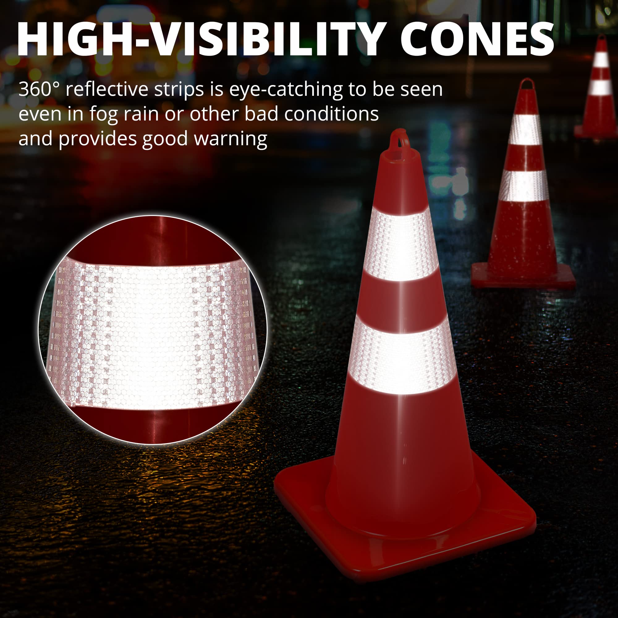 10 Pack Traffic Cones, 28 Inch Upgraded PVC Safety Cones with Reflective Collars Road Parking Cones Construction Cones for Parking Lot, Traffic Control, Driving Training