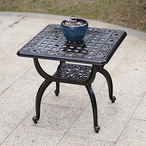 C/G Outdoor Side Tables,Cast Aluminum Patio End Tables,Anti-Rust Coffee Table for Garden Patio Lawn (Square-end Tables, Copper)