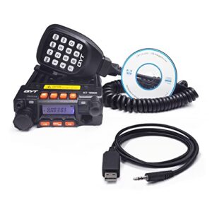 qyt kt-8900 20w dual band mini car radio mobile transceiver, dual standby vhf/uhf mobile radio gmrs repeater noaa weather long range two-way radios + free programming cable and cd…