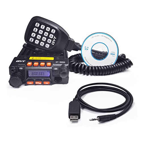 QYT KT-8900 20W Dual Band Mini Car Radio Mobile Transceiver, Dual Standby VHF/UHF Mobile Radio GMRS Repeater NOAA Weather Long Range Two-Way Radios + Free Programming Cable and CD…