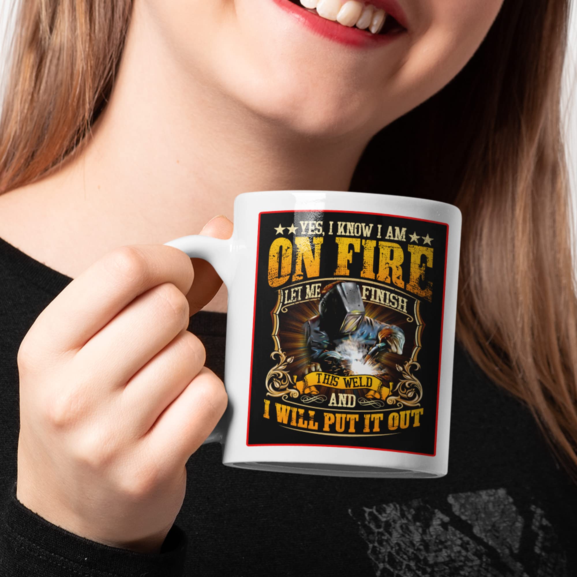 Harvey Martin Welder Gift I Know I Am On Fire Funny Saying Welding Mug Gift Ceramic Coffee Mug 11oz White