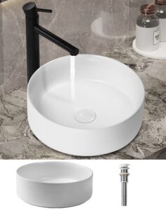 bathroom vessel sink - sentani 14.4" round modern above counter bathroom sink - porcelain ceramic vessel vanity sink art bowl basin - matte white