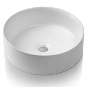 Bathroom Vessel Sink - SENTANI 14.4" Round Modern Above Counter Bathroom Sink - Porcelain Ceramic Vessel Vanity Sink Art Bowl Basin - Matte White