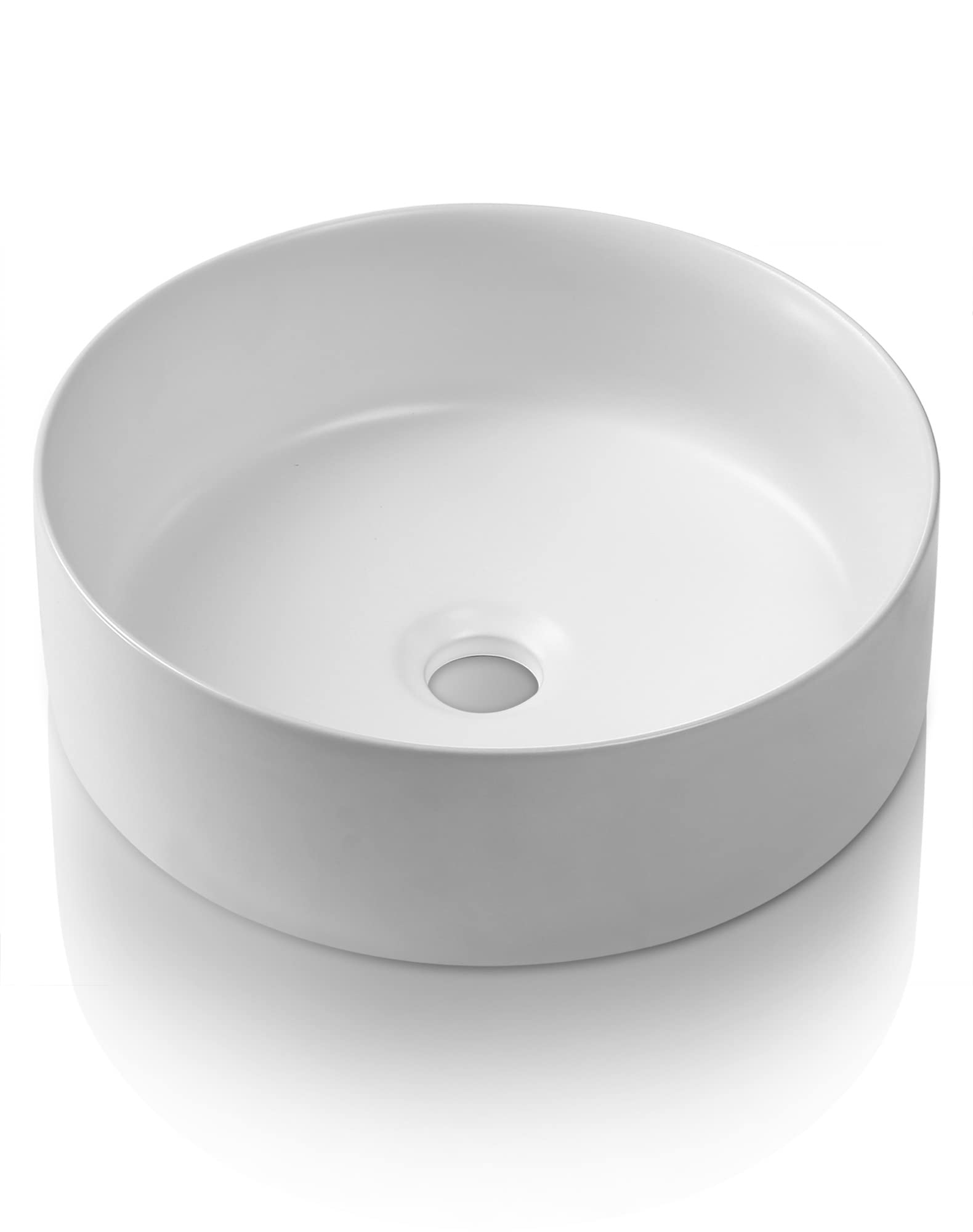 Bathroom Vessel Sink - SENTANI 14.4" Round Modern Above Counter Bathroom Sink - Porcelain Ceramic Vessel Vanity Sink Art Bowl Basin - Matte White