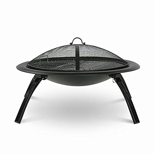 Fire Pit Set for Outside, 26 in Wood Burning Outdoor Fire Pit, Large Steel Firepit Bow for Patio Garden BBQ Camping Picnic, with Spark Screen, Fire Poker, Cover (Round Black)