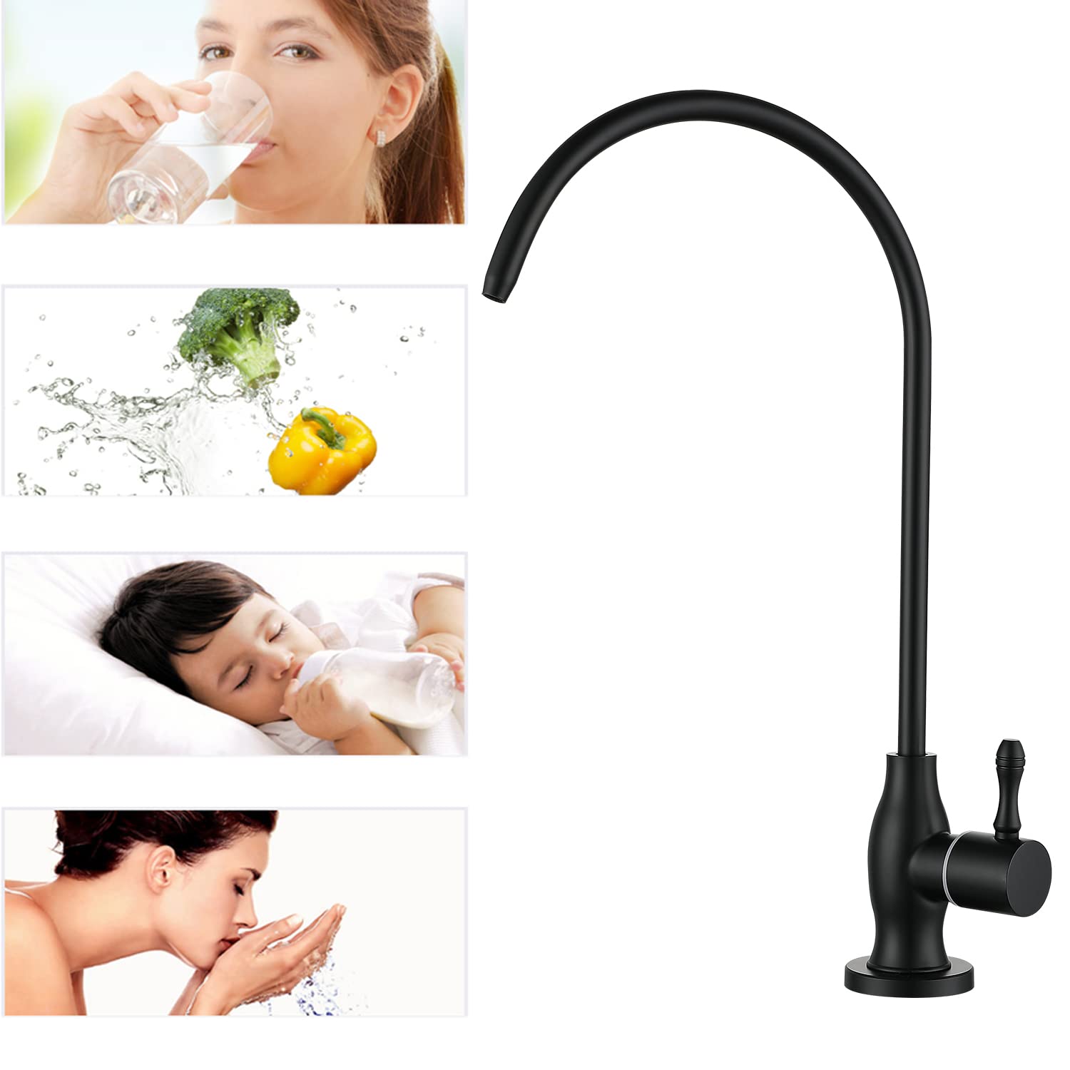 GULICA Commercial Water Filtration Faucet, Drinking Water Dispenser, Matte Black, Lead-Free Solid Brass and Ceramic Cartridge