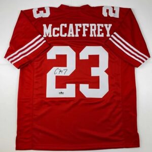 facsimile autographed christian mccaffrey san francisco red reprint laser auto football jersey size men's xl