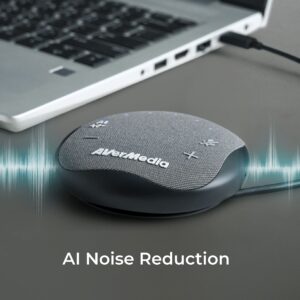 AVerMedia AS315 Portable Speakerphone Works with Zoom, Teams, Skype, USB-C Docking Station, USB Hub, Portable Conference Speaker and Microphone, AI Noise Reduction