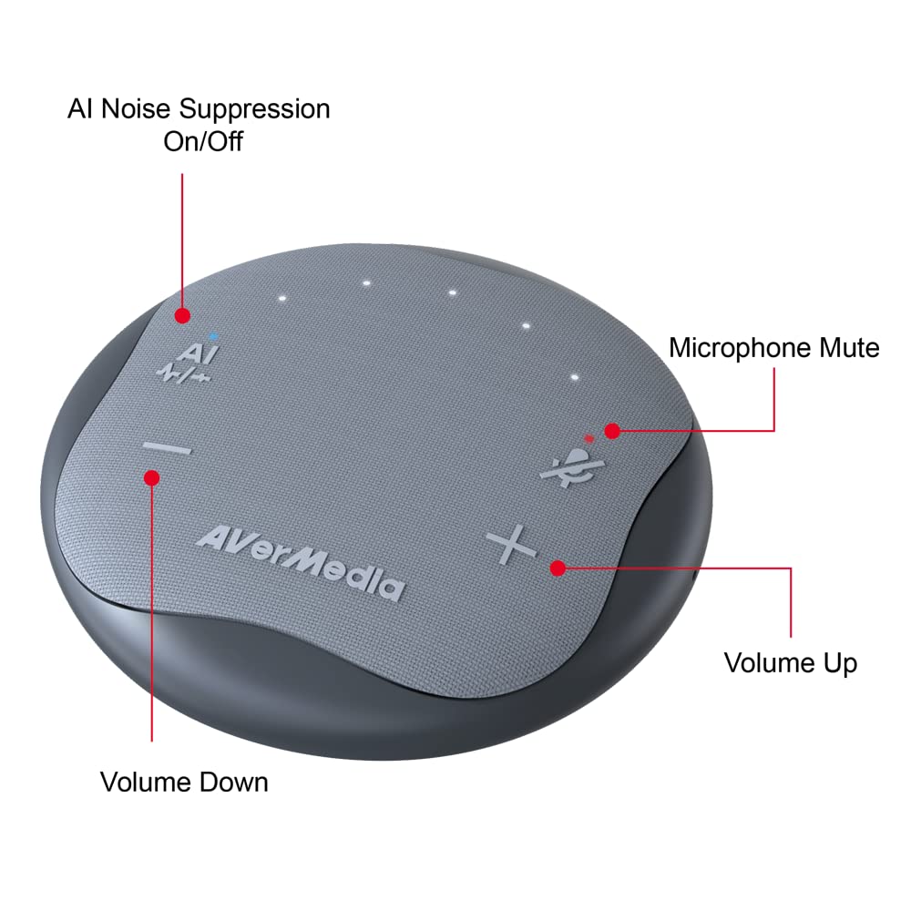 AVerMedia AS315 Portable Speakerphone Works with Zoom, Teams, Skype, USB-C Docking Station, USB Hub, Portable Conference Speaker and Microphone, AI Noise Reduction