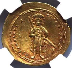tr 1057-1059 ad byzantine empire, medieval gold coin authenticated and graded histamenon nomisma choice extremely fine ngc