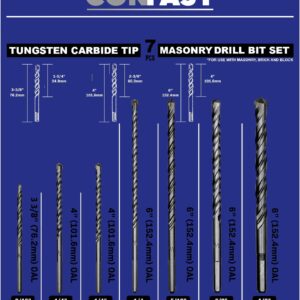 CONFAST Masonry Drill Bit 7 Piece Set, for use with Brick, Block, Concrete and Cement