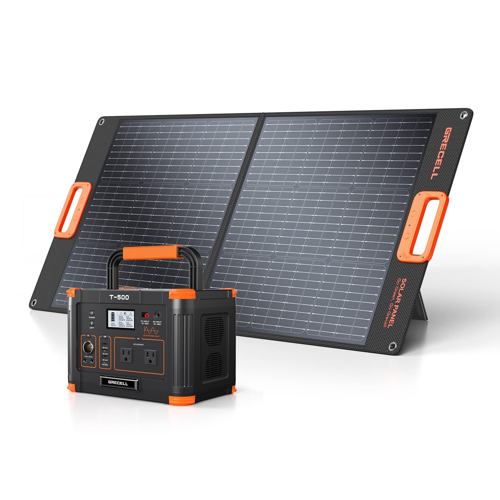 519Wh Outdoor Solar Generator with 100W Portable Solar Panel 20V, Portable Power Station 500W(Peak 1000W) Backup Battery Pack Solar Kit for RV/Van Camping Fishing Climbing Road Trip Home Emergency