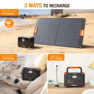 519Wh Outdoor Solar Generator with 100W Portable Solar Panel 20V, Portable Power Station 500W(Peak 1000W) Backup Battery Pack Solar Kit for RV/Van Camping Fishing Climbing Road Trip Home Emergency