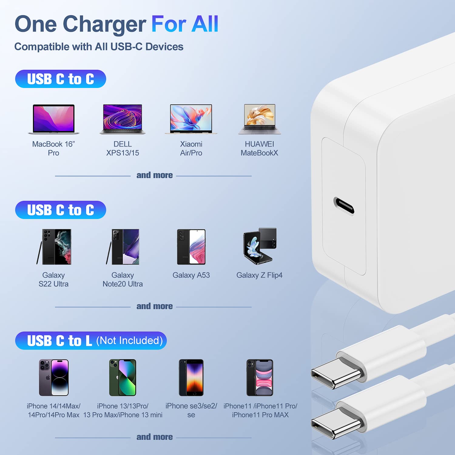 100W Mac Book Pro Charger with 6.6ft USB C to C Cable, GaN PD USB C Fast Wall Charger Power Adapter Compatible with MacBook Pro 16, 15, 14, 13 Inch, MacBook Air 13 Inch, iPad Pro 2021/2020/2019/2018