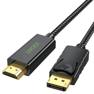 displayport to hdmi cable 6 feet, display port to hdmi nylon braid cables 1080p dp to hdtv uni-directional cord for dell, monitor, projector, desktop