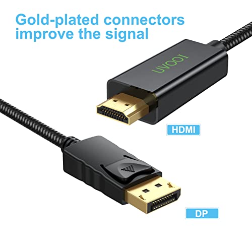 DisplayPort to HDMI Cable 6 Feet, Display Port to HDMI Nylon Braid Cables 1080P DP to HDTV Uni-Directional Cord for Dell, Monitor, Projector, Desktop