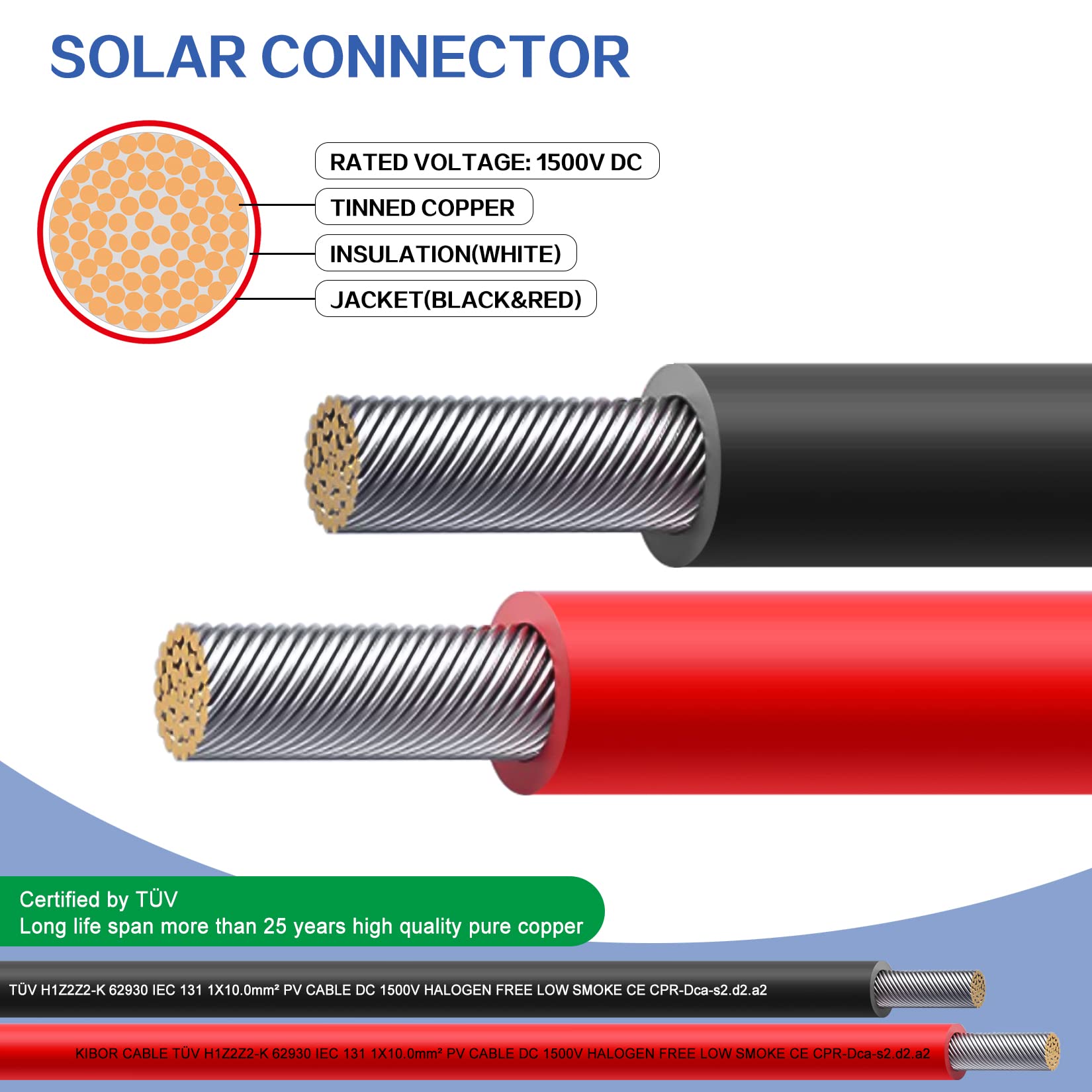 BeideLt Solar Panel Wire- 20FT Black & 20FT Red Tinned Copper Wire, 8AWG(10mm²) Solar Extension Cable with Female and Male Connectort with Adapter Tool Kit,Solar Extension Cable for Solar Panel
