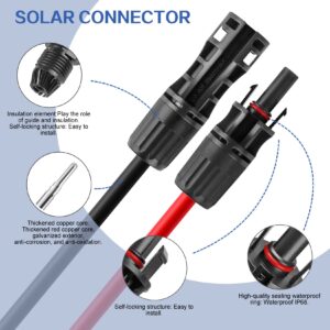 BeideLt Solar Panel Wire- 20FT Black & 20FT Red Tinned Copper Wire, 8AWG(10mm²) Solar Extension Cable with Female and Male Connectort with Adapter Tool Kit,Solar Extension Cable for Solar Panel