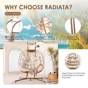 RADIATA Double Egg Chair with Stand Luxury Outdoor Patio Wicker Loveseat Hanging Swing Chairs Resistant Cushions Metal Frame 500 lbs Capaticy for 2 Persons Backyard Balcony Beige Beige Rattan