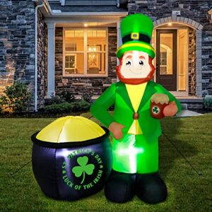 gudelak 6ft st patricks day inflatables outdoor decorations, inflatable leprechaun with gold pot and holding beer in hand with build-in leds lights for indoor outdoor lawn yard st patricks day decor