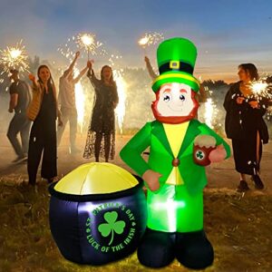 GUDELAK 6FT St Patricks Day Inflatables Outdoor Decorations, Inflatable Leprechaun with Gold Pot and Holding Beer in Hand with Build-in LEDs Lights for Indoor Outdoor Lawn Yard St Patricks Day Decor