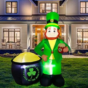 GUDELAK 6FT St Patricks Day Inflatables Outdoor Decorations, Inflatable Leprechaun with Gold Pot and Holding Beer in Hand with Build-in LEDs Lights for Indoor Outdoor Lawn Yard St Patricks Day Decor