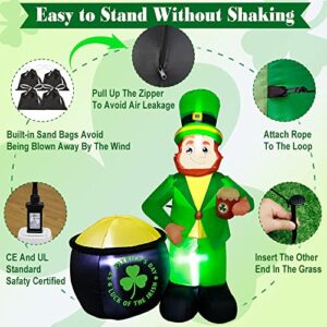 GUDELAK 6FT St Patricks Day Inflatables Outdoor Decorations, Inflatable Leprechaun with Gold Pot and Holding Beer in Hand with Build-in LEDs Lights for Indoor Outdoor Lawn Yard St Patricks Day Decor