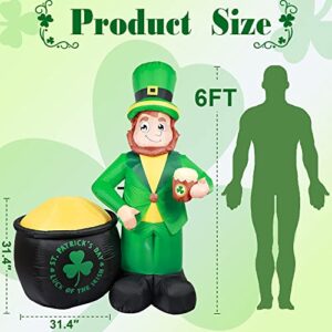 GUDELAK 6FT St Patricks Day Inflatables Outdoor Decorations, Inflatable Leprechaun with Gold Pot and Holding Beer in Hand with Build-in LEDs Lights for Indoor Outdoor Lawn Yard St Patricks Day Decor