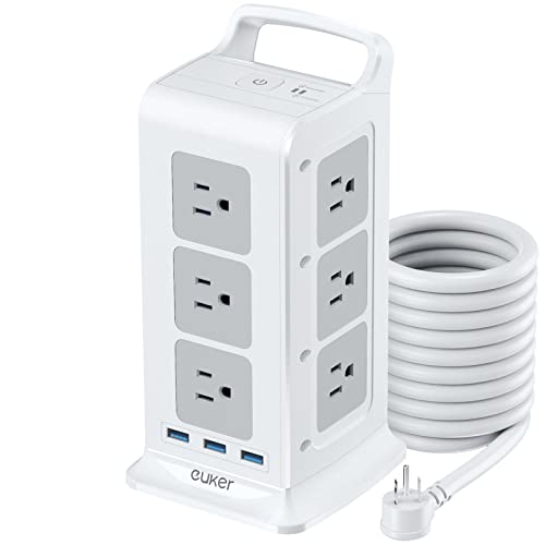 Power Strip Tower with USB C Ports 1875W/15A Surge Protector Tower with 12 AC Outlet and 3 USB Ports Charging Station for Home Office