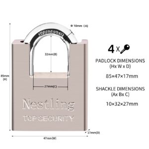 AMMIY Locks with 4 Keys，Keyed Alike Heavy Duty Pad Lock，Outdoor Solid Brass Keyed Padlock, High Security Wraped Beam Padlock with Key for Gate Lock School Gym Locker Storage Unit Fence Hasp Toolbox
