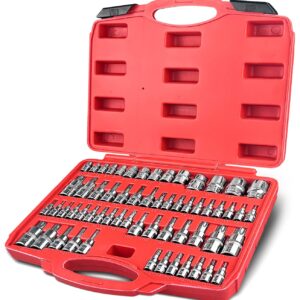 EACELIY 60pcs Torx Bit Socket Set, Hex Star Sockets, S2 and CR-V Steel, Includes Torx E socket (E4-E24), Torx Bit Socket (T6-T70), Torx Tamper Bit Socket (TT6-TT70), Torx Plus Bit Socket (TP8-TP60)