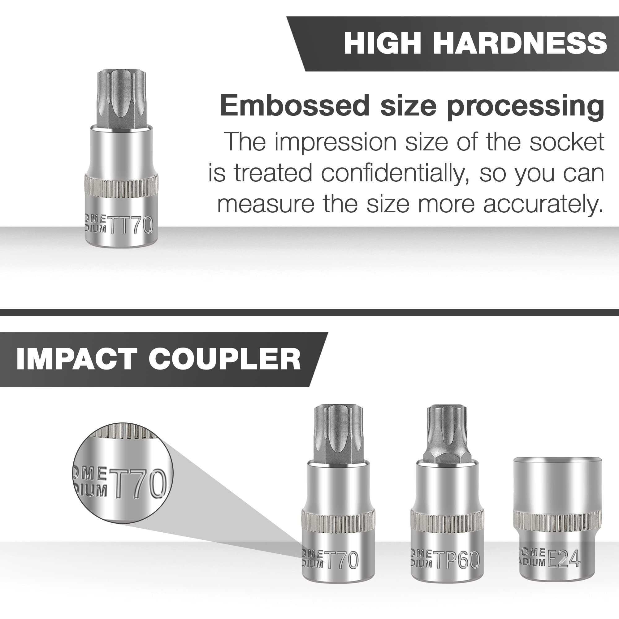 EACELIY 60pcs Torx Bit Socket Set, Hex Star Sockets, S2 and CR-V Steel, Includes Torx E socket (E4-E24), Torx Bit Socket (T6-T70), Torx Tamper Bit Socket (TT6-TT70), Torx Plus Bit Socket (TP8-TP60)