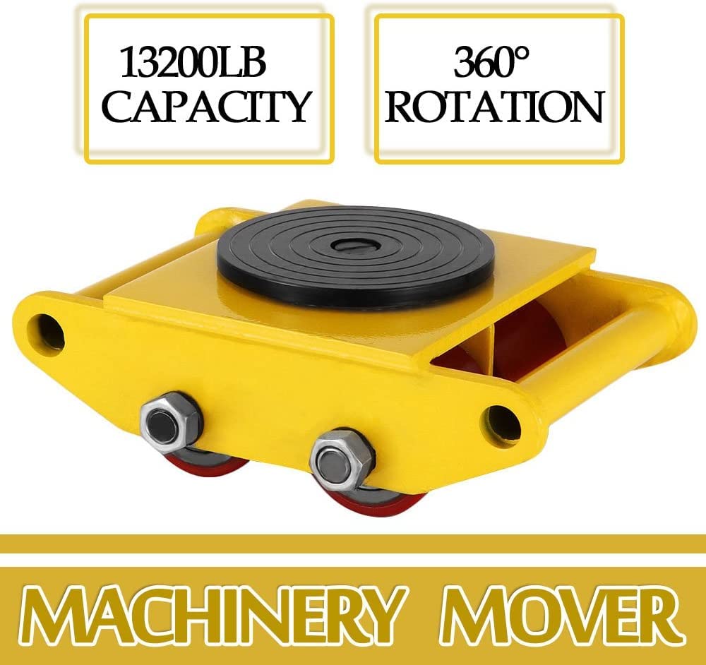 ZXMOTO Heavy Duty Machine Dolly Skates Industrial Machinery 6T 13200LBS,4pcs Machinery Mover Cargo Trolley with Steel Rollers Cap 360 Degree Rotation