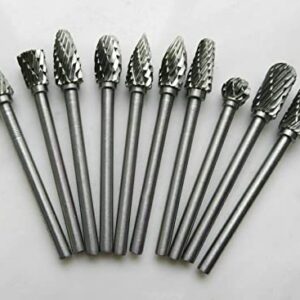 10Pcs Tungsten Carbide Rotary Burr Set, carbide drill bits，Rotary Carving Bits with 1/8” Shank for DIY, Woodworking, Engraving, Metal Carving, Drilling, Polishing