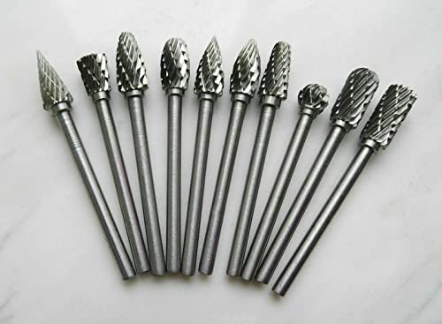 10Pcs Tungsten Carbide Rotary Burr Set, carbide drill bits，Rotary Carving Bits with 1/8” Shank for DIY, Woodworking, Engraving, Metal Carving, Drilling, Polishing