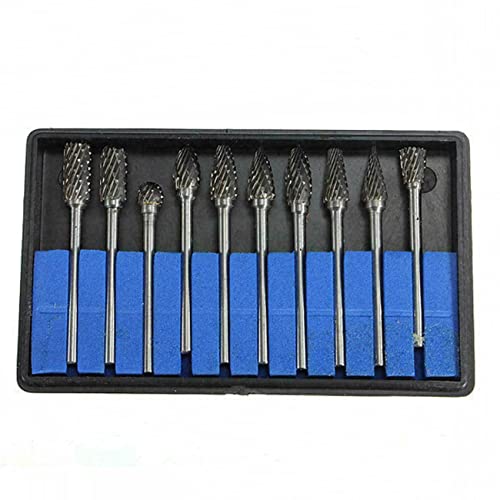 10Pcs Tungsten Carbide Rotary Burr Set, carbide drill bits，Rotary Carving Bits with 1/8” Shank for DIY, Woodworking, Engraving, Metal Carving, Drilling, Polishing