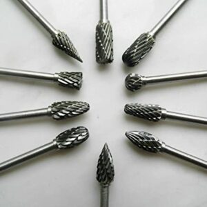 10Pcs Tungsten Carbide Rotary Burr Set, carbide drill bits，Rotary Carving Bits with 1/8” Shank for DIY, Woodworking, Engraving, Metal Carving, Drilling, Polishing