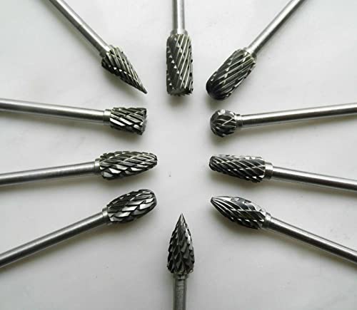 10Pcs Tungsten Carbide Rotary Burr Set, carbide drill bits，Rotary Carving Bits with 1/8” Shank for DIY, Woodworking, Engraving, Metal Carving, Drilling, Polishing