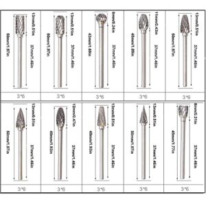 10Pcs Tungsten Carbide Rotary Burr Set, carbide drill bits，Rotary Carving Bits with 1/8” Shank for DIY, Woodworking, Engraving, Metal Carving, Drilling, Polishing