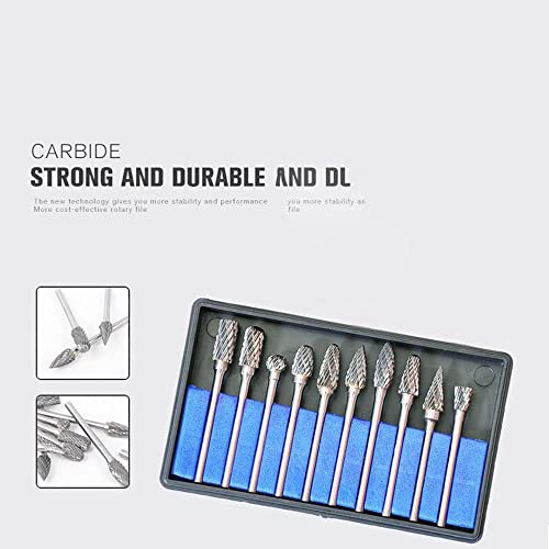 10Pcs Tungsten Carbide Rotary Burr Set, carbide drill bits，Rotary Carving Bits with 1/8” Shank for DIY, Woodworking, Engraving, Metal Carving, Drilling, Polishing