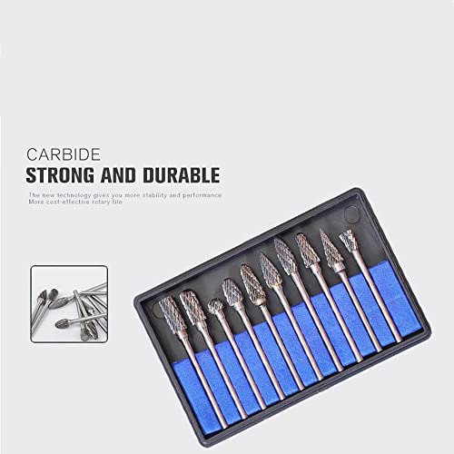 10Pcs Tungsten Carbide Rotary Burr Set, carbide drill bits，Rotary Carving Bits with 1/8” Shank for DIY, Woodworking, Engraving, Metal Carving, Drilling, Polishing