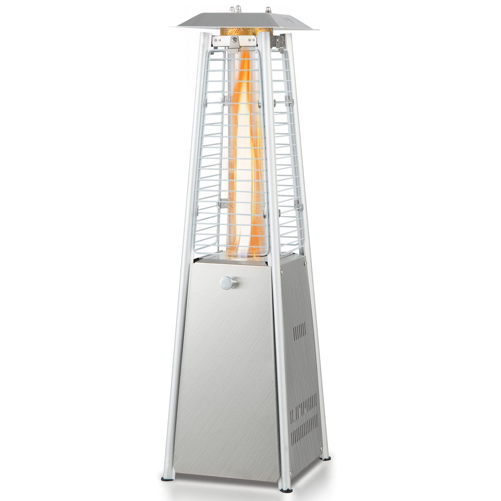 Tangkula Portable Patio Heater, 9500 BTU Outdoor Tabletop Heater with Stainless Steel Burner, Tip-Over & Flameout Protection, 34" Pyramid Mini Outdoor Heaters for Patio, Porch, Deck (Silver)