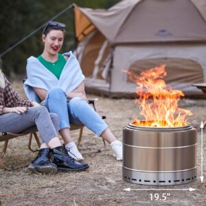 SURESTOVE Smokeless Fire Pit Outdoor Wood Burning Portable Firepit Stainless Steel for Backyard Patio Garden Picnic Camping Bonfire(19 Inch)