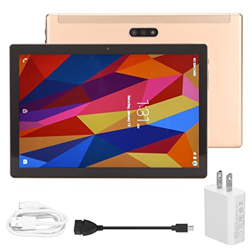 Gold Tablet, HD IPS Screen 100-240V Octa Core CPU 13MP Camera Office Gaming Tablet (US Plug)