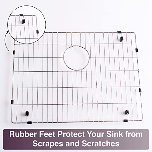 Kitchen Sink Grid (19" x 14") - Kitchen Sink Protector Stainless Steel - Sink Rack for Bottom of Sink with Rear Drain for Single Sink Bowl - Anti Scratch, Sturdy, and Rust Resistant
