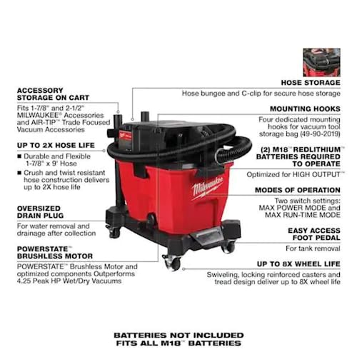 Milwaukee 0920-20 M18 Fuel 9 Gallon DualBattery Wet/Dry Vacuum (Bare Tool)