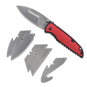 coast shift, edc replaceable blade folding knife, liner lock, double lock, pocket clip, thumb studs for everyday carry, sheath included, red/black, for hunting, fishing, camping, outdoor use