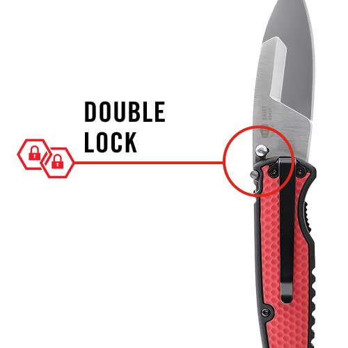 COAST SHIFT, EDC Replaceable Blade Folding Knife, Liner Lock, Double Lock, Pocket Clip, Thumb Studs for Everyday Carry, Sheath Included, Red/Black, for Hunting, Fishing, Camping, Outdoor Use