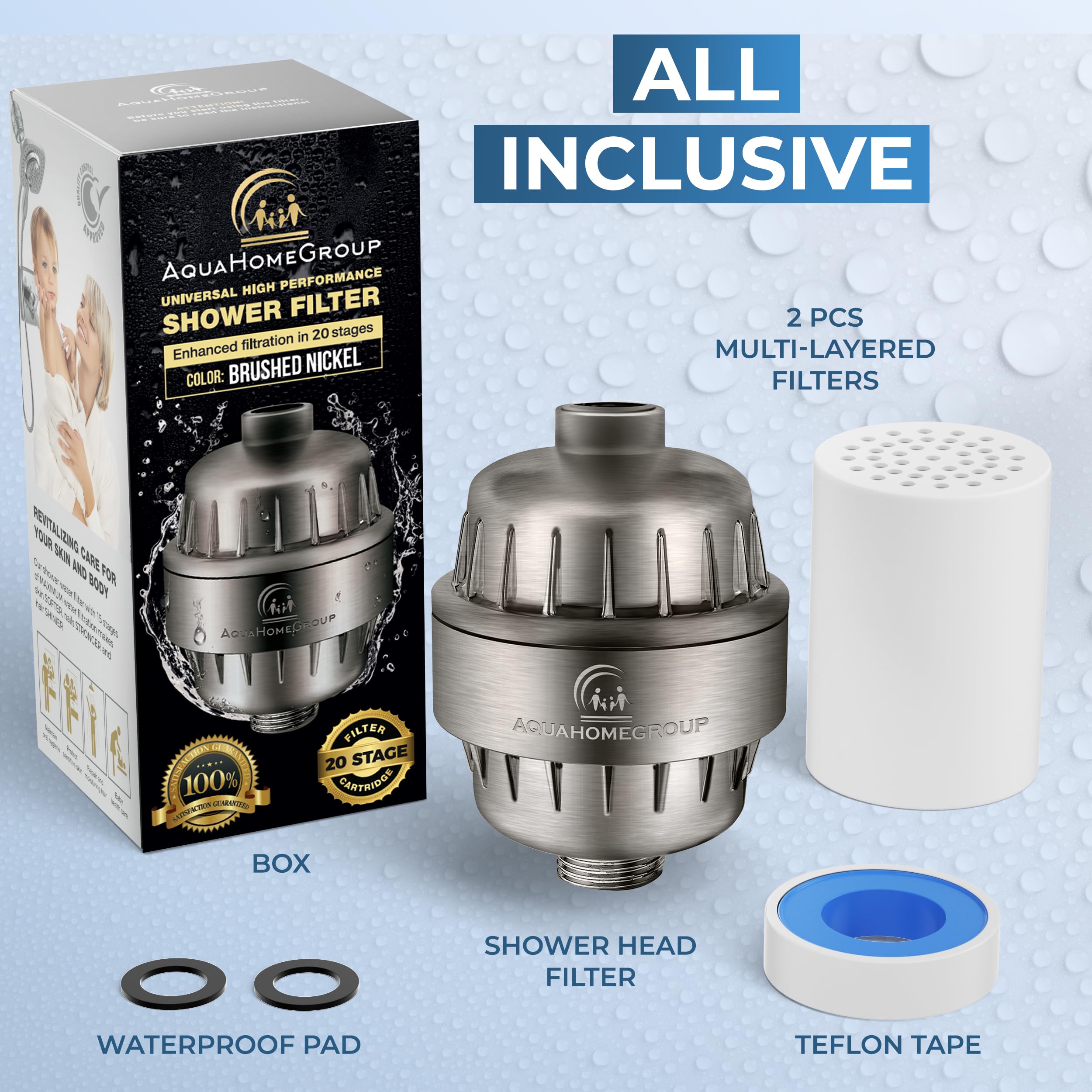 AquaHomeGroup 20 Stage Shower Filter with Vitamin C E for Hard Water - High Output Shower Water Filter to Remove Chlorine and Fluoride - 2 Cartridges Included -Consistent Water Flow Showerhead Filter